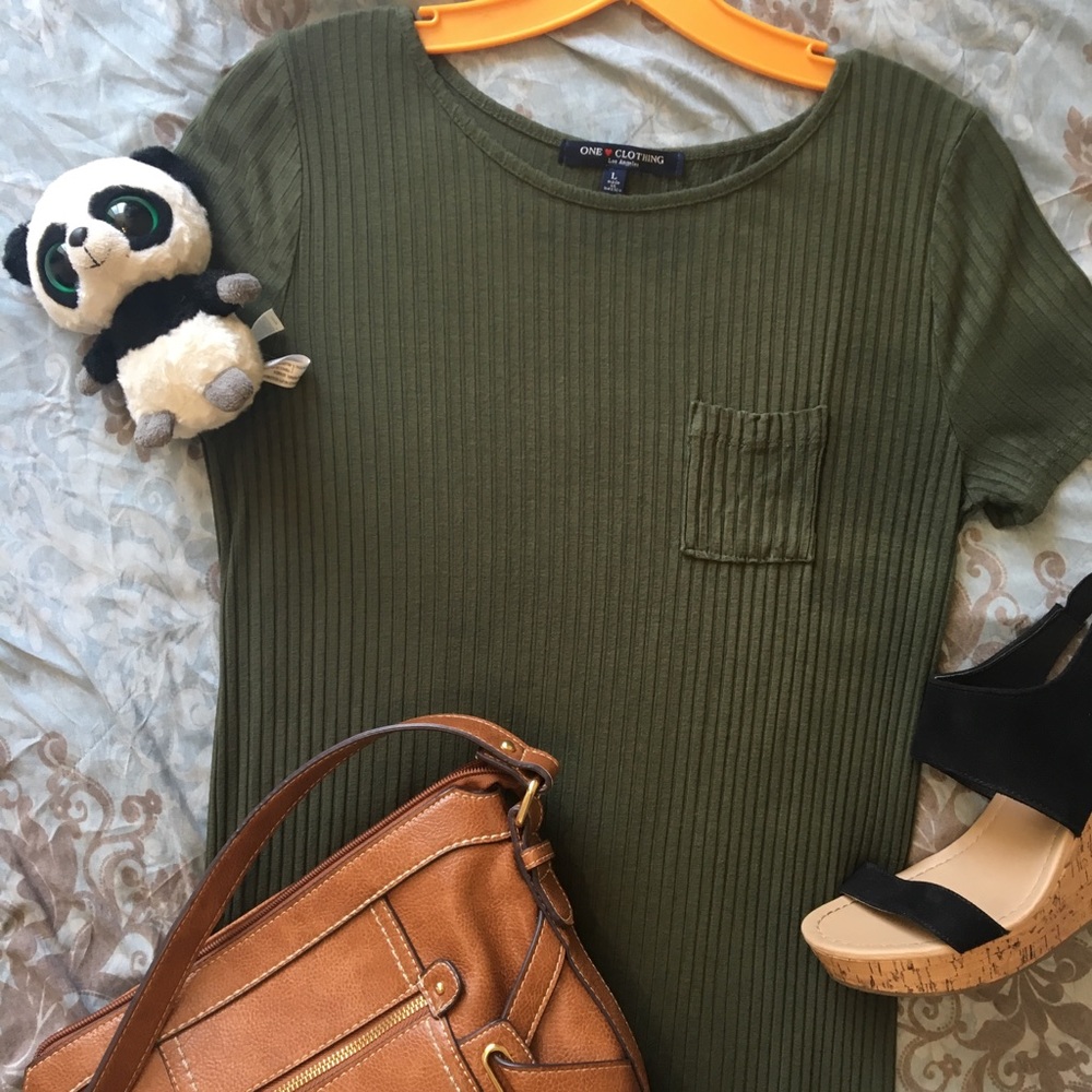 Green Ribbed Bodycon Dress One Clothing S:Large